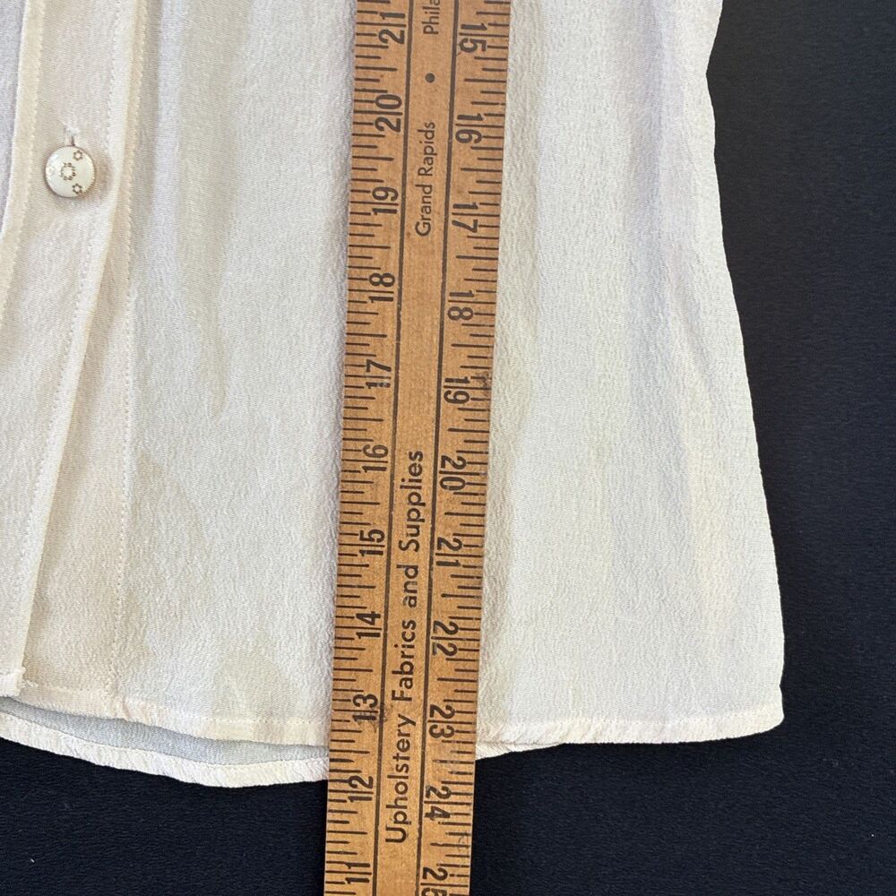Trina Turk Long Sleeve Blouse Small? Ivory Statement Cuff Gold Buttons STAINS - Picture 12 of 16
